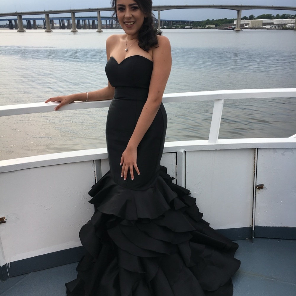 Jovani Black Strapless Ruffle Gown